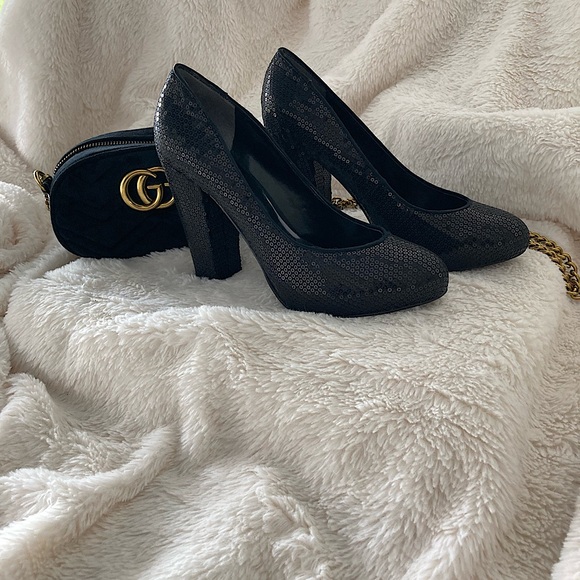 Nine West Devika Black Sequin Block Heel Sz. 8.5 - Picture 3 of 10